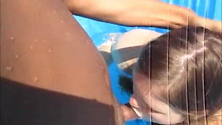 Hot Wife Blow Stranger in The Pool and Swallow His Thick Cum
