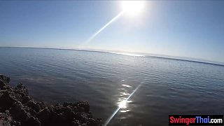 Public beach Asian GF bj and nail