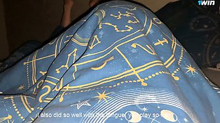 Steppatron's daughter sneaked under blanket and gave oral