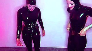 Pitiful slave humiliated and punished in BDSM latex threeway