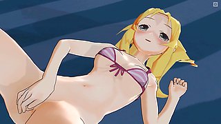 3D Hentai Yamada Elf Masturbates at Night Beach to Orgasm