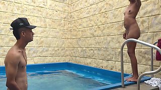 I Insert My Penis Into The Pool Pipe, My Stepsister Discovers Me And In Order Not To Give Me Away She Wants Me To Fuck Her Hard