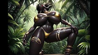 African woman sexy pose in jungle with music (Ai animation)