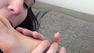 Two Chicks Worshiping Thier Feet in the Living Room