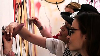 CFNM babes cockuskcing in glory hole