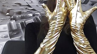 Enjoy my gloves. The black rubber, the red latex and the shiny gold!
