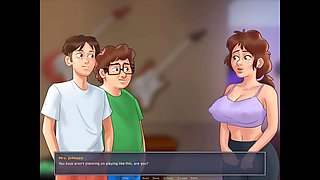 Playing strip poker with a busty cougar in summertime saga