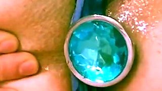 Pretty purple panties gets soaked when baby-girl thinks of sugar-daddy