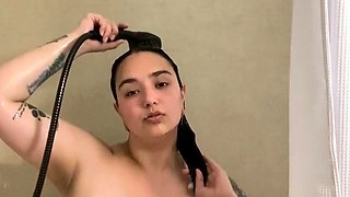 Hot brunette big boobs toying pink pussy