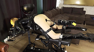Fuckmachine and Spanking for Rubber on the Bench