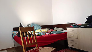 Amateur wife vacuuming in the bedroom. Amateur wife gives me a handjob until I cum.