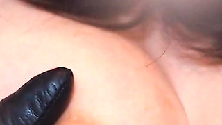 Big Milk Boobs Milking in Leather Gloves