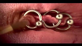 Extreme Close Up Rubbing My Pierced Clit by MakeUp Brush and Huge Orgasm make me completely Wet my Pussy