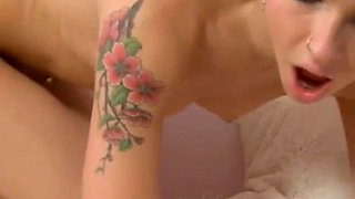 Inked teen with colored hair gets fucked by big cock