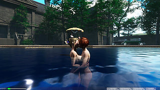 Angels Awakening 12 - Nude Swimming and Lesbian Kiss Scene in a Moonlit Pool