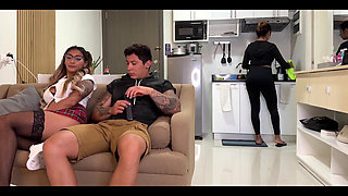 Naughty College Girl Fucks Her Mom's Boyfriend on the Couch and She Doesn't Notice