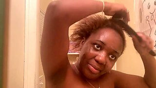 Black ebony lady pleasures herself the morning after