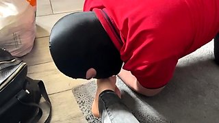Mistress Gaia foot worship packing stuff before traveling