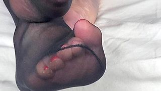 Mrs Mature Feet Showing All Her Feet Lovers Her Soles and Toes in Sheer Black Hold Ups. Part 1