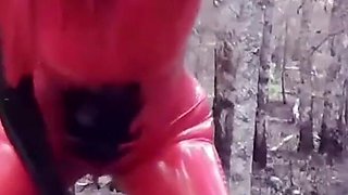 Femdom Humiliation Outdoor: Latex Mistress and Rubber Submissive