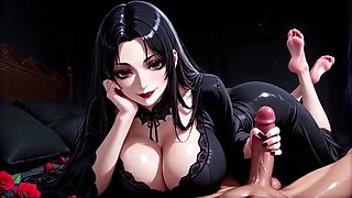 Gothic MILF Morticia's Intimate Handjob: Cum on Big Tits POV