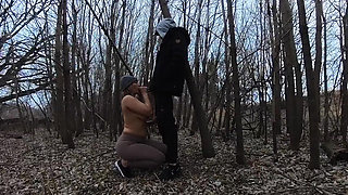Topless Outdoor Blowjob in the Cold