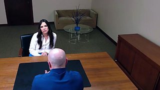 Fucking soccer mom in black stockings on the big office desk