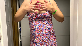 Updress Teasing with Sexy Natural Tits and Hairy Pussy