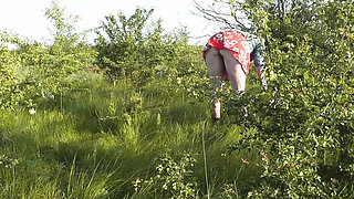 Beautiful Sweet Cute Brunette Girl Assol. Outdoor. Outside. Naked Outdoors. Without Panties. Doggystyle. Under Skirt. Ass Pussy