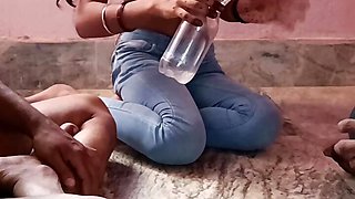Fucking friends step sister after losing in bottle flip game desi real threesome sex video