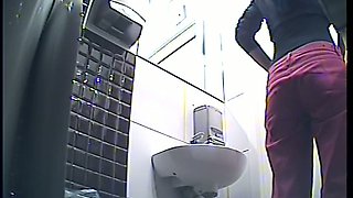 Cute blonde white girl in the public restroom filmed nicely from behind
