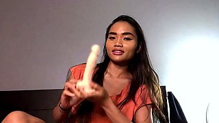 Horny amateur masked Asian teen toying on webcam show