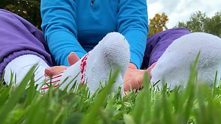 Barefoot outdoor foot worship