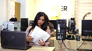 Busty latina secretary cant fight her naughty cravings and has sex with IT guy in the office