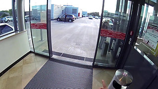 Blonde pierced woman likes sex in car,but on the commonplace - POV video