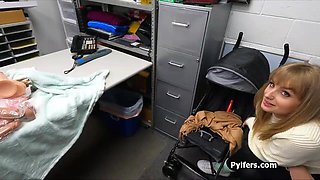 Big-Titted blond tries stolen dildo and sucking officers penis