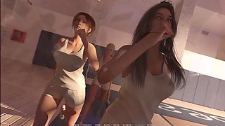 Cheerleaders curious about what the creepy doc is up to
