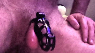 Chastity fun milking ruined cums with toys