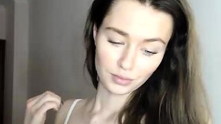 Beautiful teen brunette Jessica Sinn masturbates