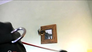 Electro bdsm slave and fetish latex big titted domina