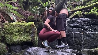 Perv nerdy brunette wants my pee before fuck in woods