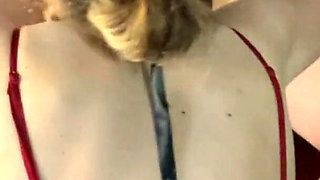 Super mistress ties up her man and gives him a great blowjob.