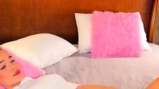 Close up with teen blonde sex doll rubbing her cunt