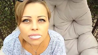 Hot MILF Bighook sucks big cock outdoors and swallows cum - Hardkiss81 creampie