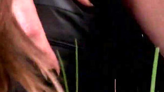 Herrin enslaves man and enjoys foot fetish outdoor