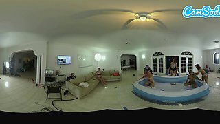 Latina teen lesbians oil wrestling with their big ass stepsisters in VR