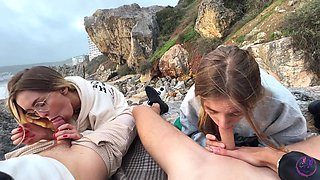 Young Cheerleaders Love Nut-Juice Breeze on the Beach
