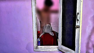 Almost Caught by Neighbor! MILF Hijab Blowjob in Window