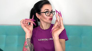 Finger Snapping, Long Fingers with New Purple Color Long Nails, Sharp Stilettos