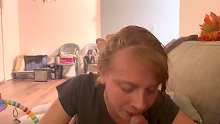 Redhead Giving a Sloppy Toppy to Daddy